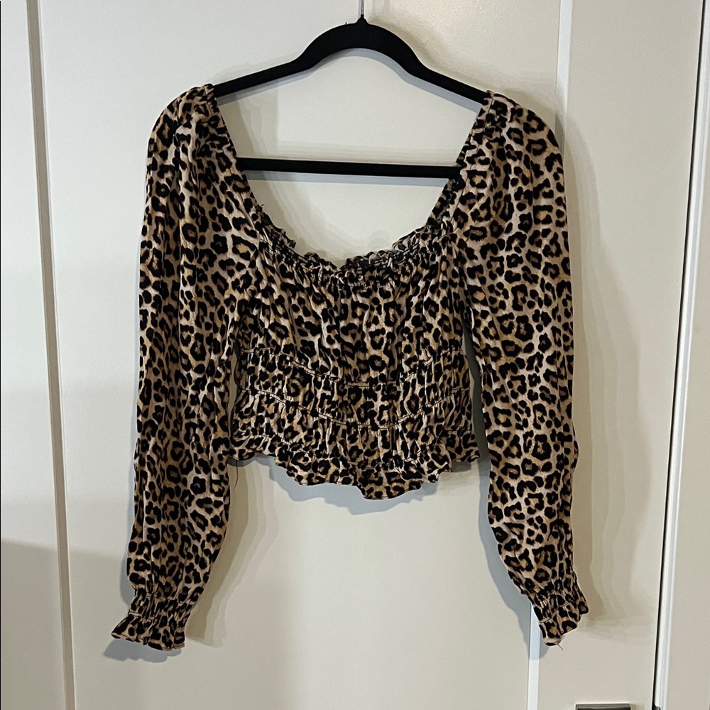 H&M Leopard Print Smocked Blouse